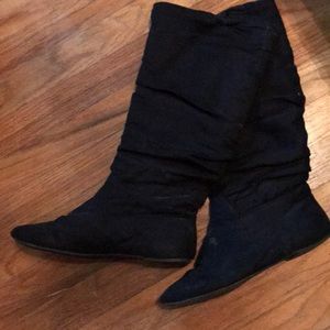 Black suede calf high boots